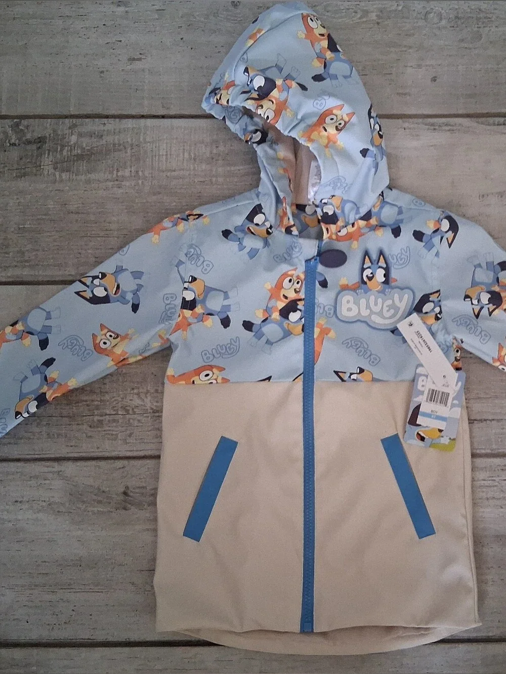 Bluey Water Resistant Hooded Rain Jacket With Pockets Size 4T